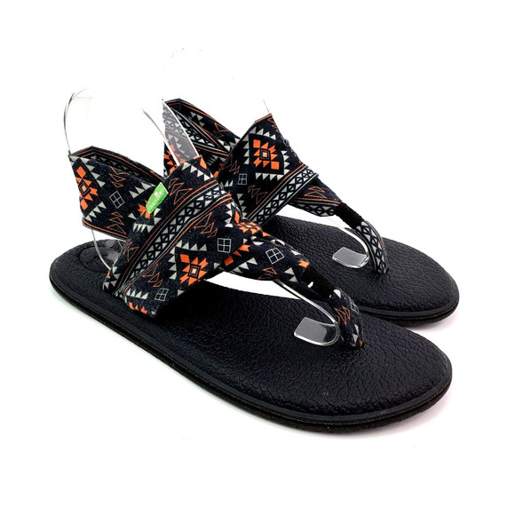 Sanuk Shoes - Sanuk Yoga Sling Womens Size 8 Black Orange Aztec Comfort Casual Flat Sandals